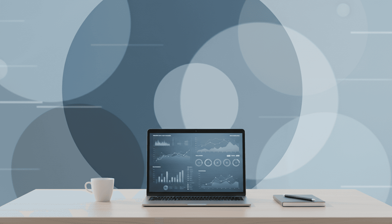 Blurred analytics dashboard on a laptop screen in a bright office, evoking a transparent data practice